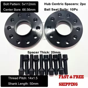 2Pc 20mm Thick Mercedes 5x112mm CB 66.56 Wheel Spacer Kit W/ 14x1.5 Ext. Bolts - Picture 1 of 6