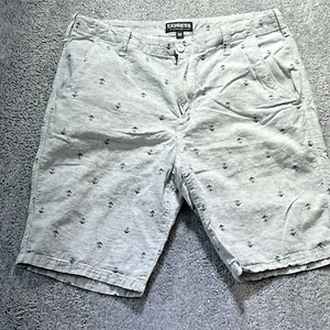 Express Shorts Mens 32 Tan Chino 10” Linen Blend Beach Casual Preppy Lightweight - Picture 1 of 8
