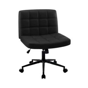 Mid Back Armless Office Desk Chair Wide Seat PU Leather Black w/Wheels - Picture 1 of 7