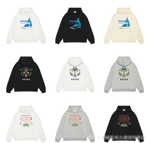 9 Stile RHUDE Uomo Donna Stampa Casual Cotone Charm Giacca Cappotto Maglione S XL