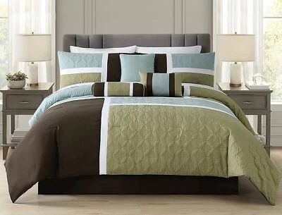 Chezmoi Collection 7-Piece Quilted Patchwork Comforter Set, Coffee Brown/Aqua... - Image 1 of 4