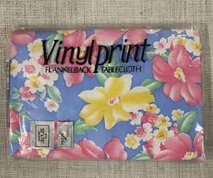 Vintage Boho Tablecloth 52” X 70” Oblong Tropical Floral Flannelback Retro - Picture 1 of 5