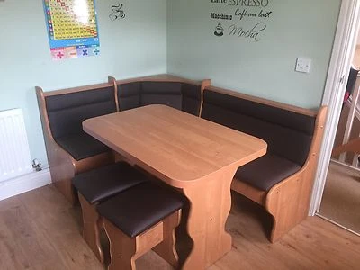 KITCHEN DINING CORNER SEATING BENCH TABLE 2 STOOLS WITH STORAGE - Image 1 of 4