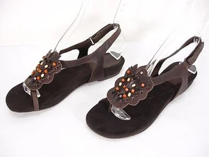 NEW ANTIA CLARISSA LEATHER BEADS TOE LOOP T-STRAP OPEN TOE SANDALS WOMEN'S 39.5 - Picture 1 of 11