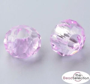 10 FACETED 14mm LILAC PURPLE RONDELLE GLASS BEADS LARGE HOLE 5mm GLS8 - Picture 1 of 4