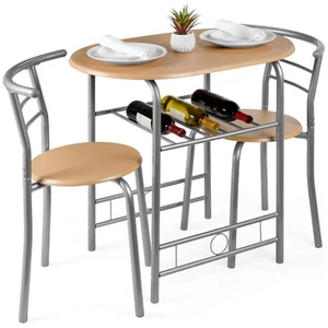 BCP 3-Piece Wood/Steel Space Saving Dining Room Oval Table & Chairs Set - Picture 1 of 40