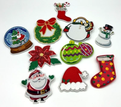 Christmas Embroidery Patches Applique Holiday Themed Santa Claus Motif Lot of 10 - Image 1 of 4