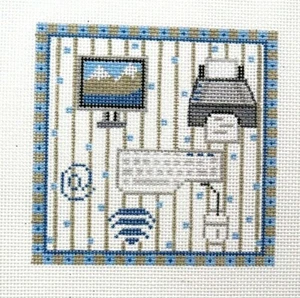 Danji /CH Designs Computer Theme Square Handpainted HP Needlepoint Canvas  - Picture 1 of 1