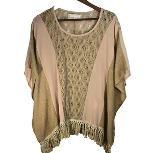 A'reve Open Knit Boho Poncho Womens Large - Picture 1 of 6