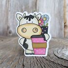 Cow with To Go Cup Sticker Waterproof Pink Coffee Lover Travel Mug Tea Drinker