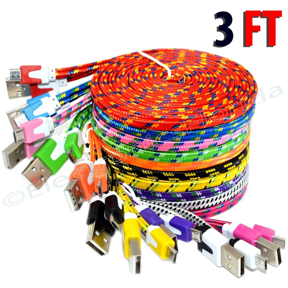 For Android Phones Braided Micro USB 2.0 Charging & Sync Charger Cord lot - Image 1 of 1