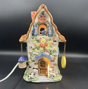 Garden House Cats Birds Flowers Lamp night Light 9” Electric Ceramic HandPainted - Picture 1 of 20