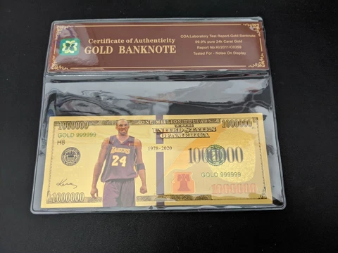 $1,000,000 24K Gold Foil Kobe Bryant Collectible Novelty Bill Lakers W/ COA B2 Cover