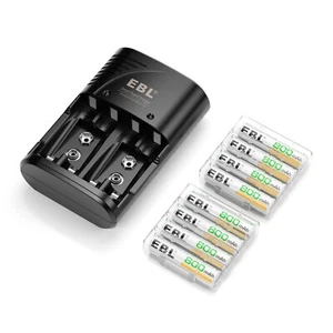 8x EBL Rechargeable AAA Batteries 800mah Ni-MH 1.2V + aa aaa 9v Charger - Picture 1 of 12
