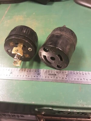 ML-3 Male Female 15A Midget Locking set 2P 3W 120Vac BK Hubbell F Arrow Hart M - Image 1 of 4