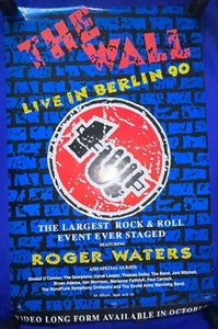 PÓSTER PROMOCIONAL VINTAGE 1990 Roger Waters (Pink Floyd) Wall Live Berlin 24x38 pulgadas con cola - Imagen 1 de 2