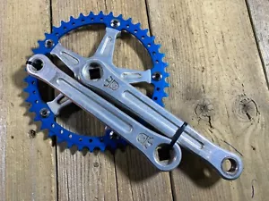 OLD SCHOOL BMX MX SUGINO CRANKSET 171mm CRANK 42T BLUE CHAINRING - Picture 1 of 6