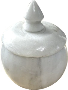 Marble Trinket Box & Lid White Gray 3 3/4 inches tall - Picture 1 of 5