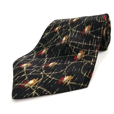 Corbata de lujo Milano negra con patrón abstracto estampada de seda 58" x 3,75" Foto 1 de 4