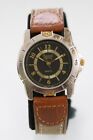 Timber Creek Watch Men Silver Gold Stainless St Leather Brown WR Black Quartz