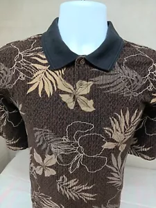 POLO UOMO FRECCIA GRANDE MARRONE FIORE DI IBISCO E PALMA HAWAIANA MANICA CORTA - Foto 1 di 12