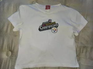 PITTSBURGH STEELERS 2004 AFC DIVISION CHAMPIONS WHITE S/S T-SHIRT WOMENS MEDIUM - Picture 1 of 17