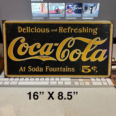 DELICIOSO Y REFRESCANTE LETRERO DE METAL OXIDADO COCA-COLA 16"X8.5" COCA COLA CON LICENCIA Foto 1 de 4