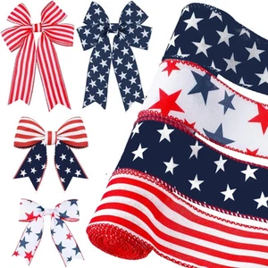 4 Rolls Patriotic Wired Ribbon 20 Yard 4th of July Red White Blue Decorative ... - Picture 1 of 6