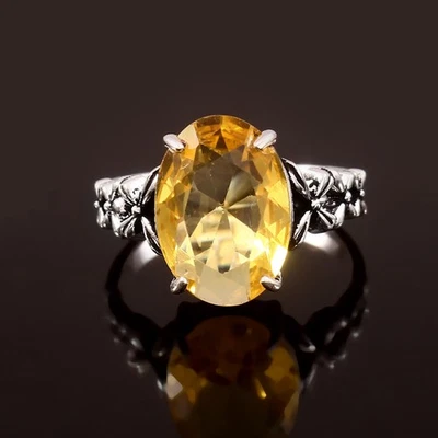 925 Sterling Silver Rose Cut Yellow Citrine Gemstone Jewelry Ring (All size US) - Image 1 of 3