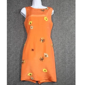 Abito donna casual angolare senza maniche in seta floreale foderato taglia 8 arancione - Foto 1 di 7