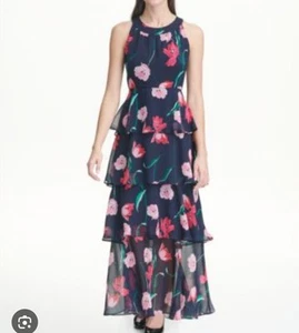 Tommy Hilfiger's chiffon maxi Dress 10 tiered skirt Halter Top Floral Sleeveless - Picture 1 of 9