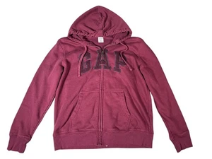 GAP Mens L Maroon Hoodie Zip Sweatshirt Fleece Casual Embroidered Logo Sweater - Picture 1 of 6
