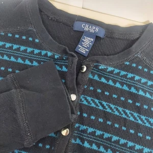 Chaps Est. Top tejido térmico 1978 para mujer manga larga abotonada azul negro 1X - Imagen 1 de 6