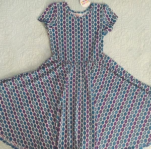 Dot Dot Smile Girls Geometric Cap Sleeve Twirl Dress Purple Blue Green New 8/10 - Picture 1 of 2