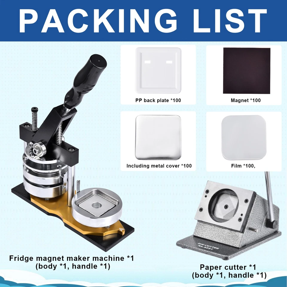 50mm 2inch Square Fridge Magnet Making Machine Kit + 100 Sets Magnet Consumables - Image 1 of 4