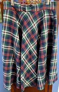 ModCloth Women's M 100% Cotton Flannel Midi Skirt Plaid A-line Tartan Bow VTG - Picture 1 of 10