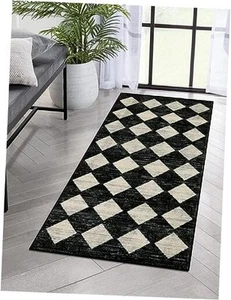 Washable Black and White Kitchen Runner Rug, 2x5 Soft Non Slip Laundry Room - Picture 1 of 7