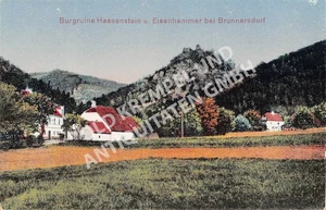 AK Postkarte Burgruine Hassenstein u. Eisenhammer bei Brunnersdorf - ungelaufen - Bild 1 von 2