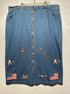 VTG 90's Classic Elements Blue Denim Button-Front Skirt Sz 24W Americana Flag - Picture 1 of 14