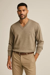 Tommy Hilfiger Herren Premium Cotton High V Neck Pullover hellbraun Sweater Gr. XXL - Bild 1 von 6