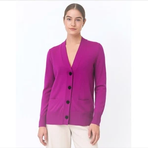 LOFT Cardigan S Magenta Purple Wool Blend Button Front Cabincore Colorful 66-06 - Picture 1 of 17