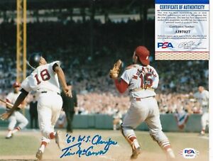 TIM MCCARVER  ST. LOUIS CARDINALS  1967 WS CHAMPS  PSA AUTHENTICATED SIGNED 8x10