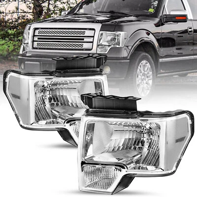 Par de faros cromados para camioneta Ford F-150 F150 2009 2010 2011 2012 2013 2014 Foto 1 de 4