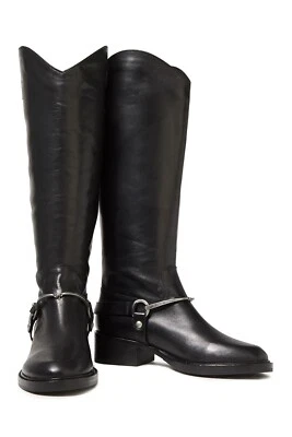 $650 SIGERSON MORRISON Helana Tall Western Riding Boots BUCKLE BLACK 37 (TC26) - Image 1 of 4