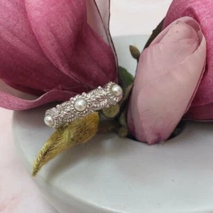 Anillo trenzado Judith Ripka plata esterlina .925 3 perlas talla 9 Tailandia - Imagen 1 de 2