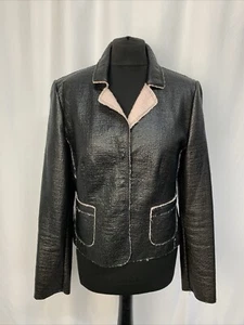 GERRY WEBER Women's Faux Leather Jacket blazer Black Pink Textured UK12 L1496 - Picture 1 of 11