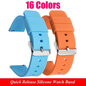10mm 12mm 14mm 15mm 16mm 18mm 19mm 20mm 21mm 22mm 24mm Silicone Watch Band Slvr - Picture 1 of 9
