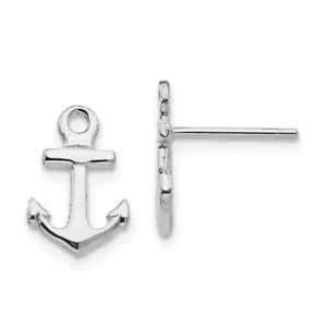 14K Solid White Gold Anchor Mariner Stud Earrings - Picture 1 of 5