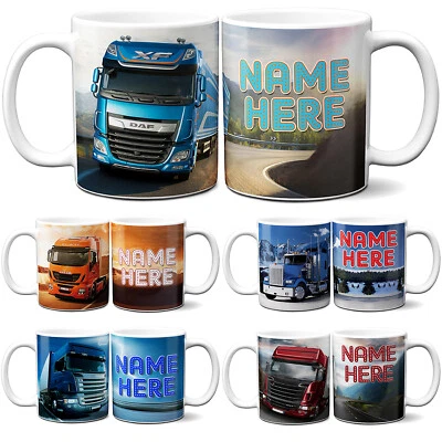 KRAFTYGIFTSUK Personalised Lorry Mug Trucking Fathers Day Birthday Cup Custom Text Gift
