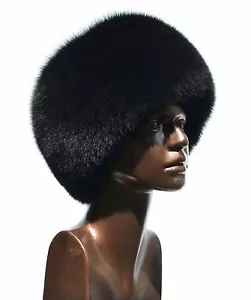 Exclusive Saga Furs Jet Black Fox Full Fur Cossack Style Women's Beanie Hat - Picture 1 of 3